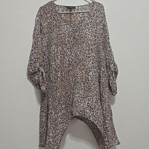FRED DAVID leopard Print Asymetrical Tunic 2X